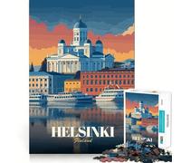 Puzzle de 1000 pièces Illustration de Paysage Urbain d'Helsinki,Finlande Jeu à Assemblage Facile pour se détendre et Passer Un Bon Moment Décoration de Noël (38x52cm)