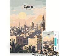 Puzzle de 1000 pièces Illustration de Paysage Urbain du Caire,Égypte Découpe Nette Jeu de logique et de réflexion Cadeau d'anniversaire Amusant (38x52cm)