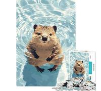 Puzzle de 1000 pièces Illustration de Quokka Nageur Défi intellectuel Jeu addictif et Manuel Cadeau d'anniversaire Cadeau de Père Noël Secret (Dimensions 38x26cm)