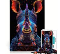 Puzzle de 1000 pièces Illustration de rhinocéros néon pour Adultes et Adolescents, idéal pour développer la réflexion, Groupe de Jeux et de Plaisir, Bords Nets, Cadeau élégant (38x26cm)