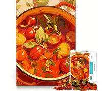 Puzzle de 1000 pièces Illustration de Soupe à la Tomate dans Un Pot Orange Découpe précise Jeu Amusant et Stimulant pour l'esprit Jeu de détente Cadeau d'anniversaire Activité Artistique (50x75cm)
