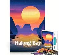 Puzzle de 1000 pièces Illustration du Coucher de Soleil dans la Baie d'Halong,Vietnam Jeu à Assemblage Facile pour se détendre et Passer Un Moment agréable Décoration de Noël (38x26cm)