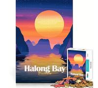 Puzzle de 1000 pièces Illustration du Coucher de Soleil sur la Baie d'Halong au Vietnam Jeu de précision pour Les articulations,l'exercice Mental et la détente Décoration de Noël (50x75cm)