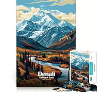 Puzzle de 1000 pièces Illustration du Parc National Denali en Alaska Découpe précise Jeu Intelligent et Relaxant Décoration de Noël (38x26cm)