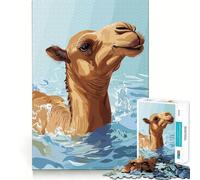 Puzzle de 1000 pièces Illustration d'un Chameau nageant dans l'eau Bords Nets Décoration Jeu de réflexion Amusant et Facile Idée Cadeau pour Noël (38x52cm)