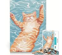 Puzzle de 1000 pièces Illustration d'un Chat Flottant dans l'eau Découpe Nette Jeu de logique et de réflexion Cadeau d'anniversaire Amusant (38x52cm)