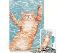 Puzzle de 1000 pièces Illustration d'un Chat Flottant dans l'eau Découpe précise Jeu Amusant et Stimulant pour l'esprit Jeu de détente Cadeau d'anniversaire Activité Artistique (38x26cm)