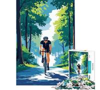 Puzzle de 1000 pièces Illustration d'un Cycliste en forêt Puzzle de 1000 pièces Jouet Anti-Stress Décoration d'intérieur Cadeau pour Les Amis et la Famille (38x26cm)
