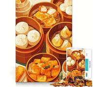 Puzzle de 1000 pièces Illustration d'un festin de dim sum Découpe Impeccable Jeu Amusant et résolvant Gratuit Cadeau Artistique de Noël (38x52cm)