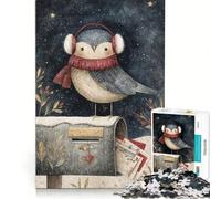 Puzzle de 1000 pièces Illustration d'un Oiseau d'hiver sur Une boîte aux Lettres Jeu Pratique Interaction Parent-Enfant Collection d'artistes Beaux-Arts 38x26cm