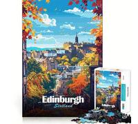 Puzzle de 1000 pièces Illustration d'un Paysage Urbain d'automne à Édimbourg,en Écosse Jeu d'assemblage Facile Cadeau Intelligent et ludique Décoration de Noël (38x26cm)