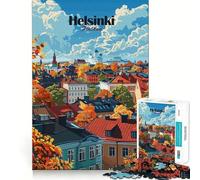 Puzzle de 1000 pièces Illustration d'un Paysage Urbain d'automne à Helsinki,Finlande Découpe précise Jeu Intelligent et Relaxant Décoration de Noël (50x75cm)