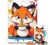 Puzzle de 1000 pièces Illustration d'un Renard Mangeant des Nouilles Découpe précise Jeu Amusant et Stimulant pour l'esprit Jeu de détente Cadeau d'anniversaire Activité Artistique (50x75cm)