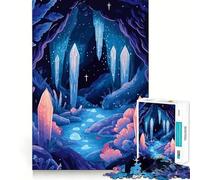 Puzzle de 1000 pièces Illustration Minimaliste d'une Grotte de Cristal Fantastique Pièces aux découpes nettes Jeu Stimulant pour l'esprit Moment de Calme et de Divertissement Pièce Artistique de Noël