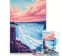 Puzzle de 1000 pièces,Illustration Minimaliste Pastel des Chutes du Niagara au Coucher du Soleil,Jeu d'articulation précis et Amusant pour stimuler l'esprit,idéal pour Un Moment de détente et de Noël