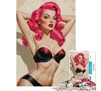 Puzzle de 1000 pièces Illustration pin-up Sexy aux Cheveux Roses Jeu Relaxant Défi intellectuel Jouet addictif Cadeau pour Femmes et Hommes Course de Vitesse Manuelle (Dimensions 50x75cm)