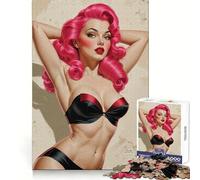 Puzzle de 1000 pièces Illustration pin-up Sexy aux Cheveux Roses pour Adolescents Jeu de logique Clair, Passe-Temps Calme, découpe Parfaite, Cadeau Classique 50x75cm