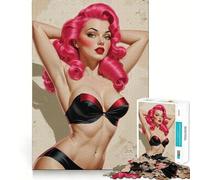 Puzzle de 1000 pièces Illustration pin-up Sexy aux Cheveux Roses pour Adolescents Jeu de logique Clair, Passe-Temps Calme, découpe Parfaite, Cadeau Classique 50x75cm