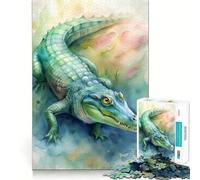 Puzzle de 1000 pièces illustré d'un Crocodile à l'aquarelle,idéal pour Les Adolescents Activité ludique et stimulante pour développer la réflexion Taille Uniforme,pièces précises,détente et activité