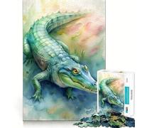 Puzzle de 1000 pièces illustré d'un Crocodile à l'aquarelle pour Adultes Jeu de mémoire et de réflexion Découpe Fine,Finitions Haut de Gamme Un Moyen captivant de Passer Le Temps (50x75cm)