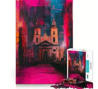 Puzzle de 1000 pièces Intérieur de cathédrale néon pour Adolescents Jeu de logique et d'adresse Décoration Murale Amusante et Facile à découper (38x52cm)