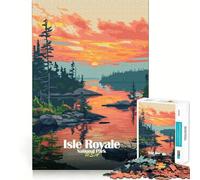 Puzzle de 1000 pièces Isle Royale National Park Coucher de Soleil Jeu d'assemblage Facile Cadeau de détente Décoration de Noël (50x75cm)