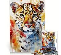 Puzzle de 1000 pièces Jaguar Peint à l'aquarelle Cadeau pour Adultes Jeu intellectuel Amusant Découpe Fine Surprise de Noël (38x52cm)