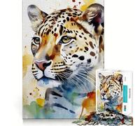 Puzzle de 1000 pièces Jaguar Peint à l'aquarelle,Jeu de Concentration pour Adolescents,découpe de précision,Bords Lisses, pour Les fêtes (38x52cm)