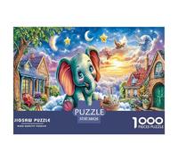 Puzzle de 1000 pièces « Jardin d'animaux fantastiques » avec Un éléphant coloré dans Une Chambre Confortable. Idéal pour Les Adultes. Décoration Magnifique et Cadeau Amusant. Dimensions : 38 x 26 cm.