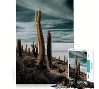 Puzzle de 1000 pièces Jardin de Cactus sur Le Salar d'Uyuni Bords Lisses Jeu de Concentration Amusant et Relaxant Cadeau d'anniversaire (50x75cm)