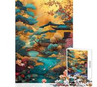 Puzzle de 1000 pièces Jardin Japonais avec Temple et Fleurs Jeu Manuel idéal pour Les Couples Jouet éducatif avec Poster et fiche de Questions-réponses Assortis (38x26cm)