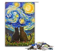 Puzzle de 1000 pièces Jeu éducatif Chat La Nuit étoilée Van Gogh Puzzle en Bois pour Adultes Idéal pour des soirées Jeux en Famille 75x50cm