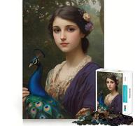 Puzzle de 1000 pièces Jeune Femme au Paon pour Adultes,Jeu de réflexion,découpe de précision,Bords Lisses,activité relaxante à Faire en Groupe à l'intérieur (38x52cm)