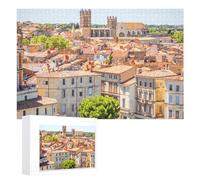 Puzzle de 1000 pièces, Jeux éducatifs, ； Vieille Ville avec cathédrale à Montpellier ，des Vacances pour Adolescents，Cadeau de Noël，75x50Cm，Wooden Puzzle