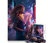 Puzzle de 1000 pièces Joyeuse de Saxophone dans Une Ville néon pour Adultes, Jeu de logique et de détente, Bords Lisses, Cadeau saisonnier (38x26cm)