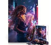 Puzzle de 1000 pièces Joyeuse de Saxophone dans Une Ville néon pour Adultes, Puzzle Relaxant et Facile à Assembler (38x52cm)