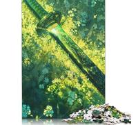 Puzzle de 1000 pièces Katana en pétales verts Puzzle adulte Puzzle de table en bois Jeu difficile 1000 pièces (75x50 cm)