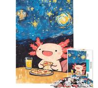 Puzzle de 1000 pièces Kawaii Axoloti Mangeant Une Pizza Jeu Familial Difficile 50x75cm Stimule Le Cerveau Idéal pour Les 14 Ans et Plus
