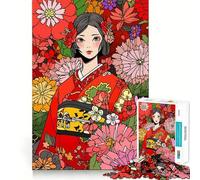 Puzzle de 1000 pièces Kimono Japonais Kawaii Art Découpe Idéal Décoration Jeu cognitif Cadeau Facile à Jouer Jeu d'anniversaire (38x52cm)