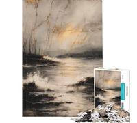 Puzzle de 1000 pièces Kintsugi Paysage côtier doré pour Adolescents Idéal pour Un Anniversaire Noël activités familiales et Jeux Amusants à partir de 14 Ans (50x75cm)
