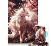 Puzzle de 1000 pièces Kitsune Sakura Blanc pour Adolescents,Jeu de mémoire,Verrouillage sécurisé,sans pièces détachées,idéal pour Les Voyages (50x75cm)