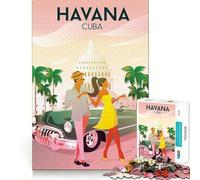 Puzzle de 1000 pièces La Havane Cuba Affiche de Voyage Décoration idéale Jeu cognitif Cadeau Facile à Jouer Cadeau d'anniversaire (38x52cm)