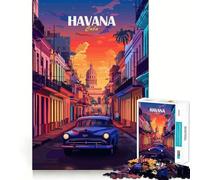Puzzle de 1000 pièces La Havane Cuba Affiche de Voyage Vintage Pièces aux découpes nettes Jeu de réflexion pour Un Moment de Calme et de Divertissement Pièce Artistique de Noël (38x52cm)