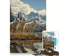 Puzzle de 1000 pièces La Meute de Loups au Bord du Lac Un Jeu Amusant pour stimuler Le Cerveau,des pièces précises et Un Passe-Temps Fascinant pour Les Moments de détente (50x75cm)