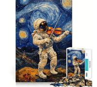Puzzle de 1000 pièces La Nuit étoilée avec Un Astronaute et Un Violon, inspiré de Van Gogh, pour Adolescents Jeu de réflexion Anti-anxiété Découpe de qualité supérieure Cadeau élégant 50x75cm