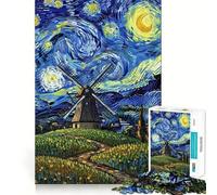 Puzzle de 1000 pièces La Nuit étoilée avec Un Moulin à Vent pour Adultes Jeu Intelligent et Amusant d'intérieur Découpe Lisse Cadeau du Père Noël 50x75cm