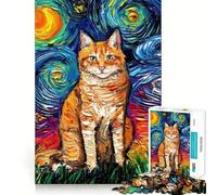 Puzzle de 1000 pièces La Nuit étoilée et Le Chat Noir pour Adolescents Jeu Intelligent et Relaxant, Assemblage du Motif, liste de souhaits du Père Noël 38x52cm