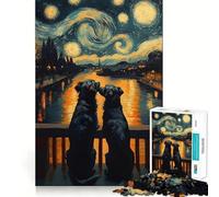 Puzzle de 1000 pièces La Nuit étoilée et Un Couple de Chiens pour Adultes et Adolescents, Jeu Mental apaisant et Relaxant, 50x75cm