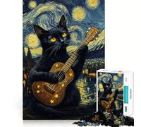 Puzzle de 1000 pièces La sérénade de la Nuit étoilée du Chat Jeu de réflexion créatif de qualité supérieure,idéal pour s'amuser et se détendre,décoration Murale de Noël (38x26cm)