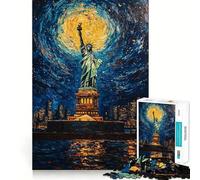 Puzzle de 1000 pièces La Statue de la Liberté la Nuit pour Adultes, pour stimuler la mémoire et Partager Un Moment de Joie en Famille, Motif à Assembler, Cadeau du Père Noël 50x75cm